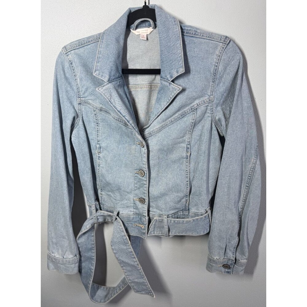 LC Lauren Conrad Jean Jacket Size Small Light Wash Belted‎ Hem Cropped